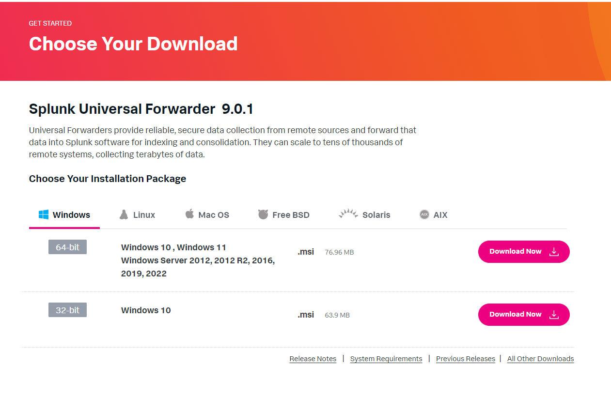 How to Download and Install the Universal Forwarder: Step 2 Find the Universal Forwarder Install Package 