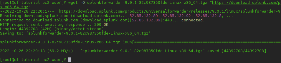 How to Download and Install the Universal Forwarder: Step 3 - copy and paste the wget command 