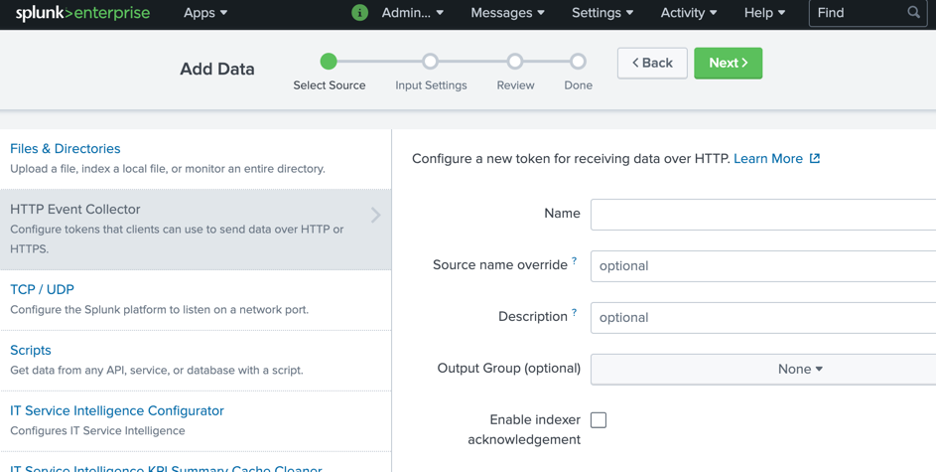 HOW TO CONFIGURE HEC on SPLUNK: Click HTTP Event Collector