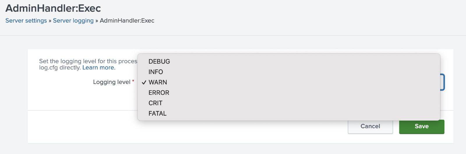 Changing the log levels temporarily via the Web UI.